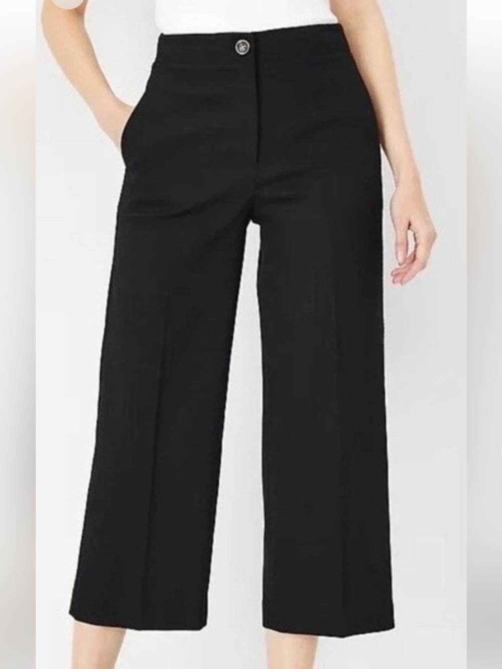 Ann Taylor Kate High Rise Black Wide-Leg Ankle Dress Pants
